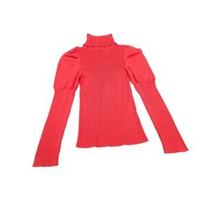 By Anthropologie Ribbed Puff Sleeve Puffed Orange Turtleneck Sweater Sz XS
